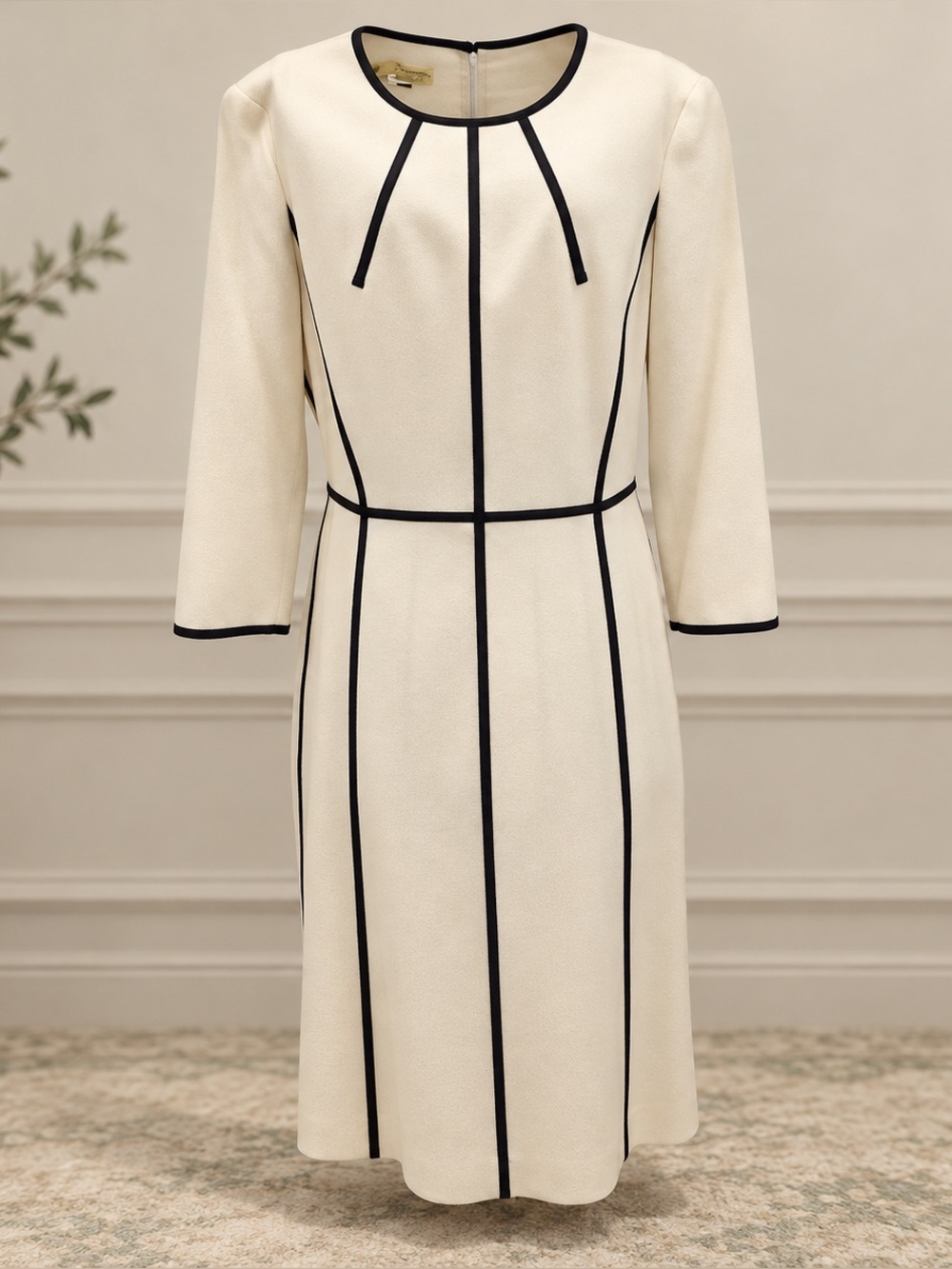 Escada Cream Dress with Black Piping